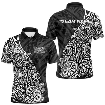 Maxcorners Custom Black And White Polynesian Tribal Turtle Dart Men Polo Team Shirt Outfit