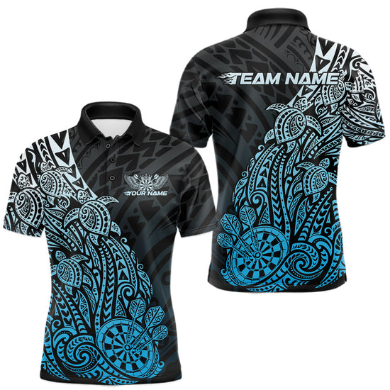 Maxcorners Custom Black And Blue Polynesian Tribal Turtle Dart Men Polo Team Shirt Outfit
