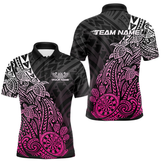Maxcorners Custom Black And Pink Polynesian Tribal Turtle Dart Men Polo Team Shirt Outfit