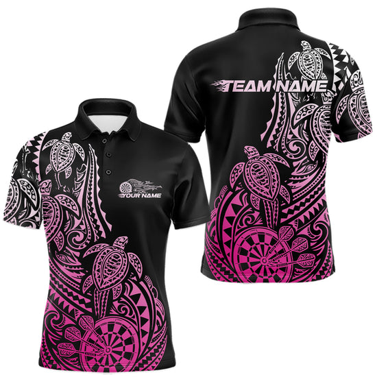 Maxcorners Custom Black And Pink Polynesian Tribal Turtle Dart Men Men Polo Shirt Team Uniform