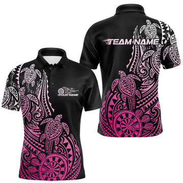 Maxcorners Custom Black And Pink Polynesian Tribal Turtle Dart Men Men Polo Shirt Team Uniform