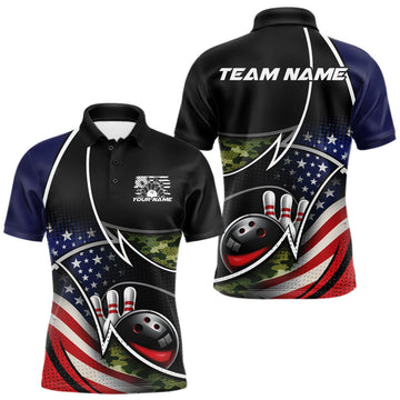 Maxcorners Custom Patriotic US Flag Bowling Team Shirts, Freedom Military Camo Men Bowling Jerseys LM2201