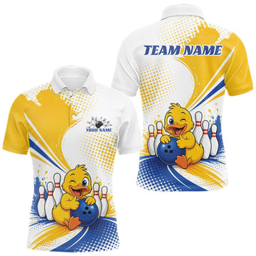Maxcorners Custom Funny Yellow Duck Bowling Team Men Polo Shirt, Playful Bowling Jersey LM1508