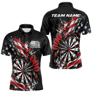 Maxcorners Custom Patriotic Bullseye Dart Men Polo Shirt, American Flag Dart Team Jersey