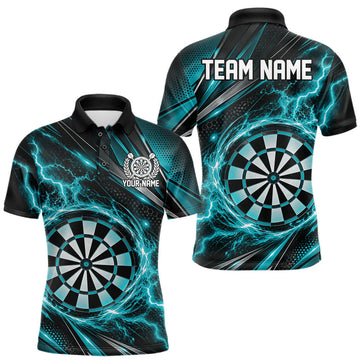 Maxcorners Custom Black And Turquoise Thunder Lightning Dart Jersey Dart Men Polo Shirt For Team