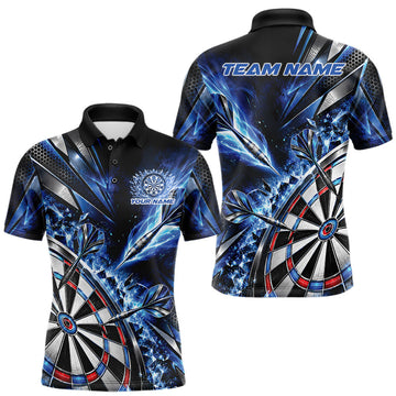 Maxcorners Custom Blue Ice Crystal Dart Men Polo Shirt, Dart Team Jersey Matching Outfit