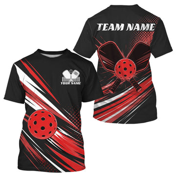 Maxcorners Custom Black And Red Pickleball Men T-Shirts, Pickleball Tournament Team LM0609