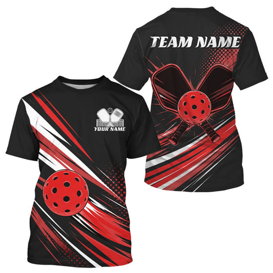 Maxcorners Custom Black And Red Pickleball Men T-Shirts, Pickleball Tournament Team LM0609