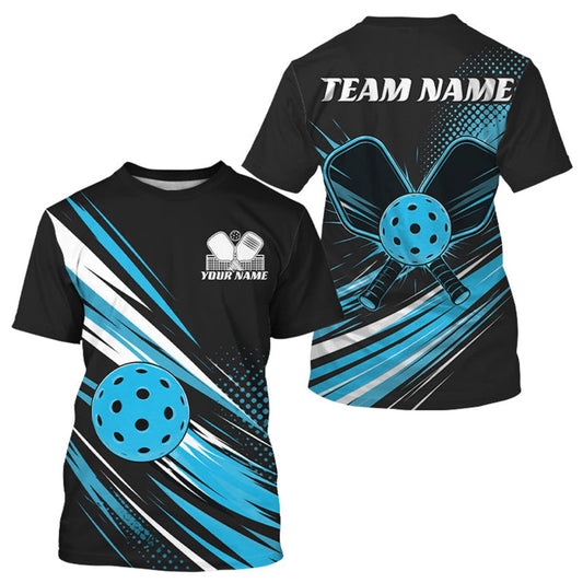 Maxcorners Custom Black And Blue Pickleball Men T-Shirts, Pickleball Tournament Team LM0609