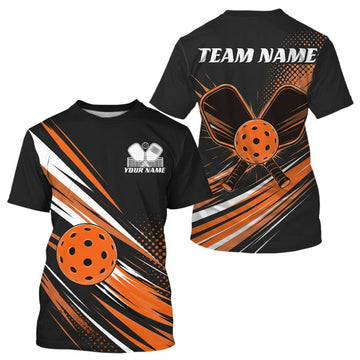 Maxcorners Custom Black And Orange Pickleball Men T-Shirts, Pickleball Tournament Team LM0609