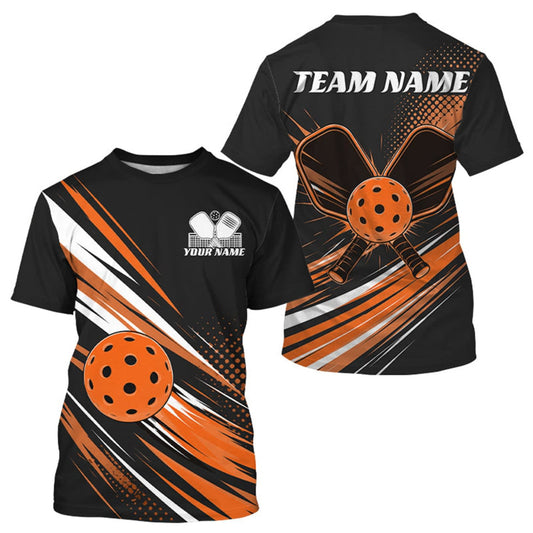 Maxcorners Custom Black And Orange Pickleball Men T-Shirts, Pickleball Tournament Team LM0609