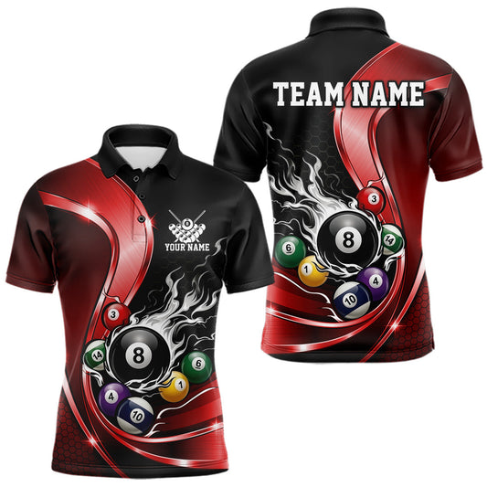 Maxcorners Custom Black And Red Flame Billiard Men Polo Shirts, Billiard Team Jerseys LM2704