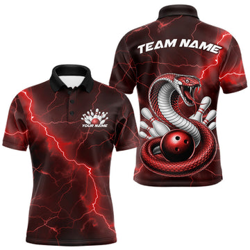 Maxcorners Custom Blue Lightning Cobra Bowling Men Polo Shirt, Bowling Tournament Team Shirt