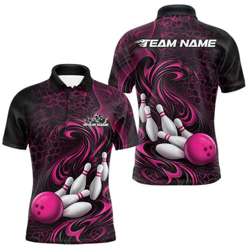 Maxcorners Custom Black And Pink Tribal Flame Men Bowling Team Shirt, Polygonal Bowling Jerseys LM2704