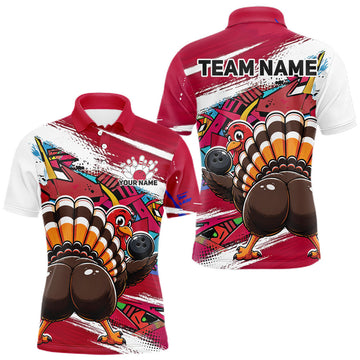 Maxcorners Custom Cheeky Turkey Funny Urban Street Art Splatter Bowling Team Men Polo Shirt | Red