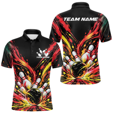 Maxcorners Custom Red Orange Splatter Men Polo Bowling Shirt, Bowling League Matching Team Shirt LM0410