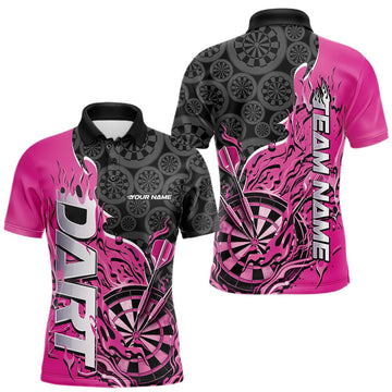 Maxcorners Custom Black And Pink Flame Dartboard Dart Jerseys, Dartboard Pattern Darts Tournament Team Shirts LM0901