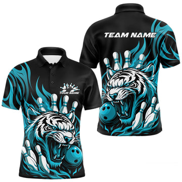 Maxcorners Custom Black And Blue Tiger Men Bowling Jerseys, Tiger Bowling Team League Shirt