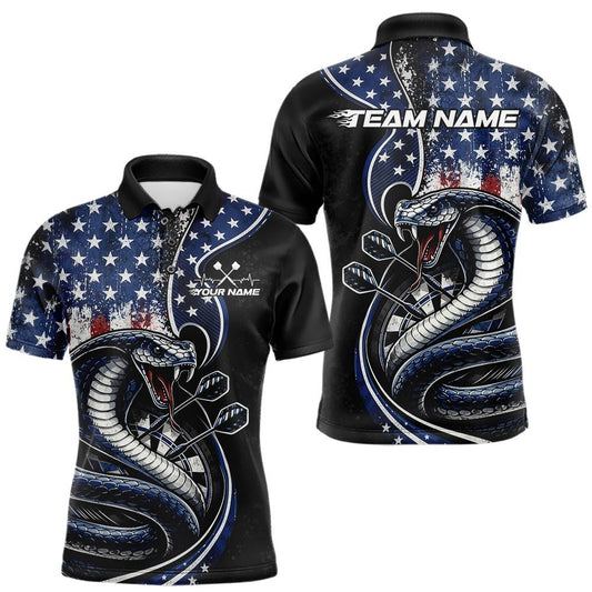 Maxcorners Custom Grunge US Flag Patriotic Cobra Snake Dart Men Polo Shirt, Dart Jerseys