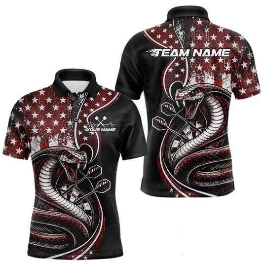 Maxcorners Custom Grunge Red US Flag Patriotic Cobra Snake Dart Men Polo Shirt, Dart Jerseys