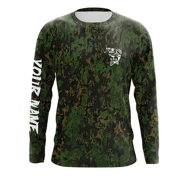 Maxcorners Custom Bass Fishing Jerseys, Personalized Bass fishing green camouflage fishing Long sleeve shirts LM0201