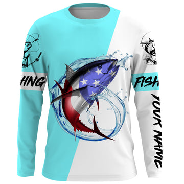 Maxcorners Tuna fishing American flag Fishing patriot Custom name Long sleeve, Long Sleeve Hooded LM0501