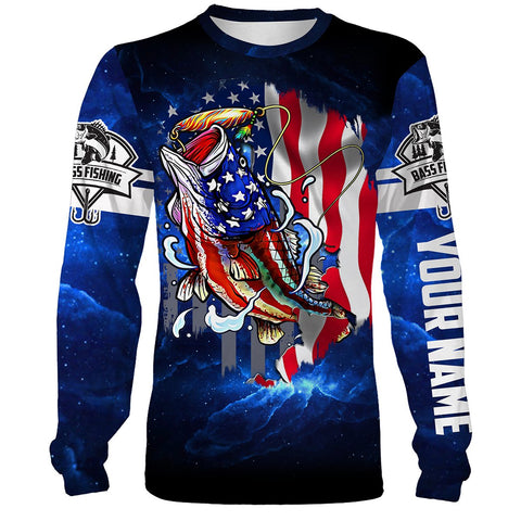 Maxcorners Personalized Bass Fishing 3D American Flag Patriotic Hoodie