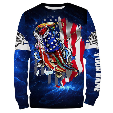 Maxcorners Personalized Bass Fishing 3D American Flag Patriotic Hoodie