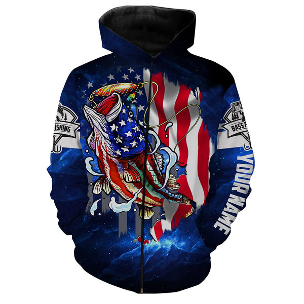 Maxcorners Personalized Bass Fishing 3D American Flag Patriotic Hoodie