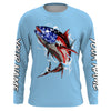 Maxcorners Tuna fishing American flag sky blue Custom name Long sleeve, Long Sleeve Hooded LM0501