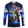 Maxcorners Bass Fishing 3D American Flag patriotic blue galaxy Custom UV protection long sleeve Fishing Shirts LM0201
