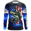 Maxcorners Bass Fishing 3D American Flag patriotic blue galaxy Custom UV protection long sleeve Fishing Shirts LM0201