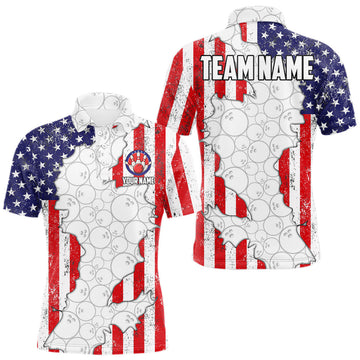 Maxcorners Personalized Red, White and Blue American Flag Bowling Team Shirts For Men, Patriotic Bowling Gifts