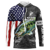 Maxcorners Largemouth Bass fishing American flag patriot Custom name Long sleeve, Long Sleeve Hooded LM0501