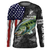 Maxcorners Largemouth Bass fishing American flag patriot Custom name Long sleeve, Long Sleeve Hooded LM0501