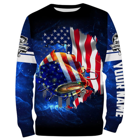 Maxcorners Customize Name All Over Print 3D Shirts Catfish Fishing 3D American Flag