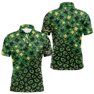 Maxcorners Green and Gold Clover glitter leopard St Patrick's day pattern custom shamrock Mens golf polo shirts LM0901