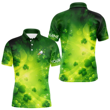 Maxcorners Green clover pattern St Patrick's Day Mens Golf Polo Shirts Custom Shamrock Golf outfit For Men