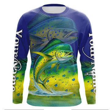 Maxcorners Personalized Mahi Mahi fishing scales blue sun protection fishing shirts, Dorado fishing jerseys LM1501