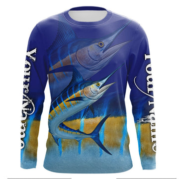 Maxcorners Personalized Marlin fishing scales blue sun protection fishing shirts, Custom Marlin fishing jerseys LM1501
