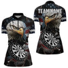 Maxcorners Personalized Eagle American Flag Dart Polo, Quarter Zip Shirt For Men Custom Patriotic Darts Jersey