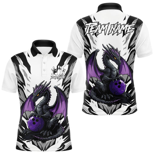 Black and White Bowling Polo, Quarter Zip Shirts For Men Custom Purple Dragon Bowling Team Jerseys LM1203