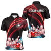 Maxcorners Custom Black And Red Mens Bowling Polo, Quarter Zip Shirts, Team Bowling Outfits For Men LM123