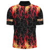 Maxcorners Black And Red Flame Ball Pattern Bowling Jersey Customized Name, Team Name 3D Shirt Unisex