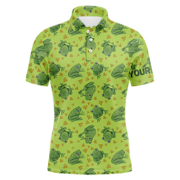 Maxcorners Funny Green Frog pattern Golf polo shirt for men Custom mens golf top, personalized golf gifts