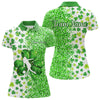 Maxcorners Green Glitter Shamrock Clover Bowling Shirts For Men Custom St Patrick Day Bowling Team Jerseys