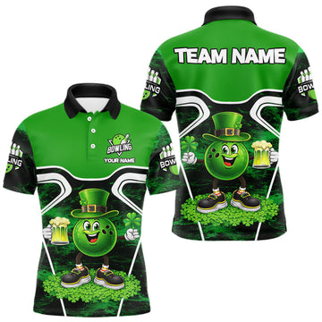 Maxcorners Funny Bowling and Beer Green Shamrock Bowling shirts for Men Custom St Patrick Team bowling Jerseys LM2602