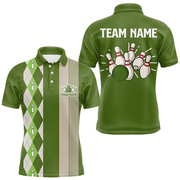Maxcorners Retro Green argyle pattern Bowling shirts For Men custom bowling team jerseys Bowler Outfits