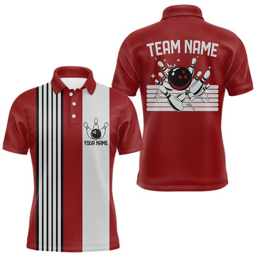 Maxcorners Retro Black and red stripe Bowling shirts For Men custom bowling team jerseys Bowler Outfits LM0404