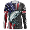 Maxcorners American Flag Salmon Fishing Custom long sleeve performance Fishing Shirts, Salmon Fishing jerseys LM0201